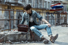 Black Leather Mens Casual Small Courier Bags Messenger Bag Coffee Brown Postman Bag For Men - imessengerbags