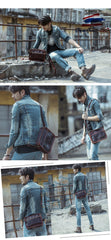 Black Leather Mens Casual Small Courier Bags Messenger Bag Coffee Brown Postman Bag For Men - imessengerbags