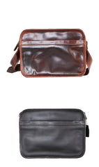 Black Leather Mens Casual Small Courier Bags Messenger Bag Coffee Brown Postman Bag For Men - imessengerbags