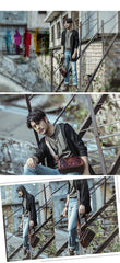 Black Leather Mens Casual Small Saddle Courier Bags Messenger Bag Coffee Brown Postman Bags For Men - imessengerbags