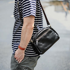 Black Leather Mens Casual Small Saddle Courier Bags Messenger Bag Coffee Brown Postman Bags For Men - imessengerbags