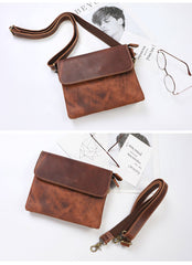 Black Leather Mens Cool Small Courier Bags Messenger Bags Amber Brown Postman Bag For Men - imessengerbags