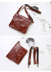 Black Leather Mens Cool Small Courier Bags Messenger Bags Amber Brown Postman Bag For Men - imessengerbags
