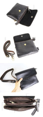 Black Leather Mens Cool Small Courier Bags Messenger Bags Amber Brown Postman Bag For Men - imessengerbags