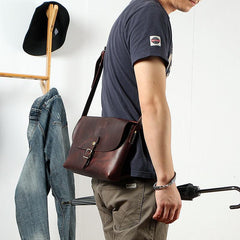 Black Leather Mens Casual Small Postman Bag Courier Bags Coffee Messenger Bag For Men - imessengerbags