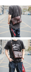 Black Leather Mens Casual Small Postman Bag Courier Bags Coffee Messenger Bag For Men - imessengerbags