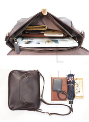Black Leather Mens Casual 10'' Courier Bags Messenger Bags Dark Coffee Gray Postman Bag For Men - imessengerbags