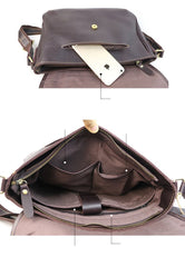 Black Leather Mens Casual 10'' Courier Bags Messenger Bags Dark Coffee Gray Postman Bag For Men - imessengerbags