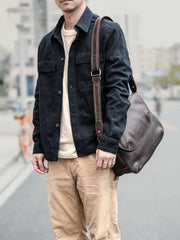 Black Leather Mens Casual 10'' Courier Bags Messenger Bags Dark Coffee Gray Postman Bag For Men - imessengerbags