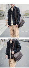Black Leather Mens Casual 10'' Courier Bags Messenger Bags Dark Coffee Gray Postman Bag For Men - imessengerbags
