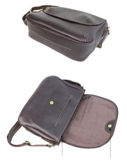 Black Leather Mens Casual 10'' Courier Bags Messenger Bags Dark Coffee Gray Postman Bag For Men - imessengerbags