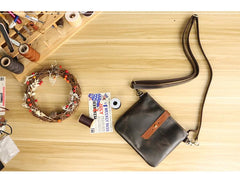 Black Leather Mens Casual Small Courier Bags Messenger Bags Belt Bag Postman Bag For Men - imessengerbags