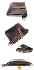 Black Leather Mens Casual Small Courier Bags Messenger Bags Belt Bag Postman Bag For Men - imessengerbags