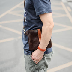 Black Leather Mens Casual Small Courier Bags Messenger Bags Belt Bag Postman Bag For Men - imessengerbags