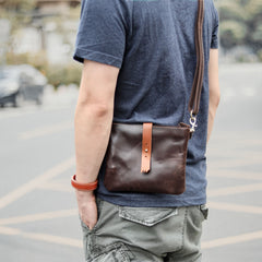Black Leather Mens Casual Small Courier Bags Messenger Bags Belt Bag Postman Bag For Men - imessengerbags