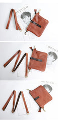 Black Leather Mens Casual Small Courier Bags Messenger Bags Belt Bag Postman Bag For Men - imessengerbags