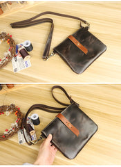 Black Leather Mens Casual Small Courier Bags Messenger Bags Belt Bag Postman Bag For Men - imessengerbags
