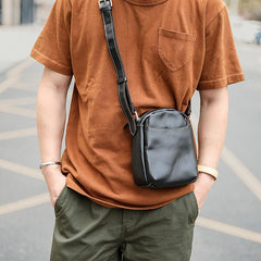 Black Leather Mens Casual Mini Phone Bags Messenger Bags Amber Postman Bag For Men - imessengerbags
