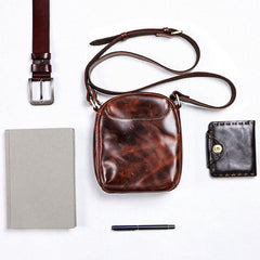 Black Leather Mens Casual Mini Phone Bags Messenger Bags Amber Postman Bag For Men - imessengerbags