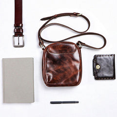 Black Leather Mens Casual Mini Phone Bags Messenger Bags Amber Postman Bag For Men