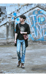 Black Leather Mens Casual Mini Phone Bags Messenger Bags Amber Postman Bag For Men - imessengerbags