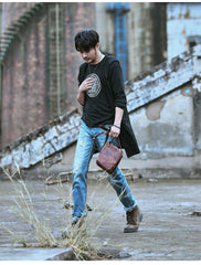 Black Leather Mens Casual Mini Phone Bags Messenger Bags Amber Postman Bag For Men - imessengerbags
