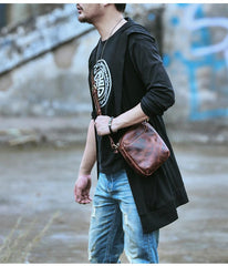 Black Leather Mens Casual Mini Phone Bags Messenger Bags Amber Postman Bag For Men