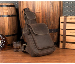 Cool Brown Leather Mens One Shoulder Backpack Sling Bag Brown Crossbody Pack Chest Bag for men - imessengerbags