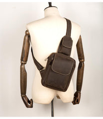 Cool Brown Leather Mens One Shoulder Backpack Sling Bag Brown Crossbody Pack Chest Bag for men - imessengerbags