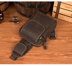 Cool Brown Leather Mens One Shoulder Backpack Sling Bag Brown Crossbody Pack Chest Bag for men - imessengerbags