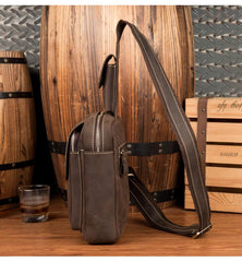 Cool Brown Leather Mens One Shoulder Backpack Sling Bag Brown Crossbody Pack Chest Bag for men - imessengerbags