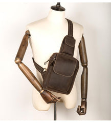 Cool Brown Leather Mens One Shoulder Backpack Sling Bag Brown Crossbody Pack Chest Bag for men - imessengerbags