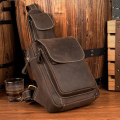 Cool Brown Leather Mens One Shoulder Backpack Sling Bag Brown Crossbody Pack Chest Bag for men - imessengerbags
