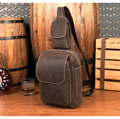 Cool Brown Leather Mens One Shoulder Backpack Sling Bag Brown Crossbody Pack Chest Bag for men - imessengerbags