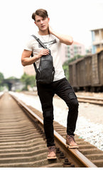 Black Leather Mens Cool Crossbody Pack Sling Bags Black Sling Pack Chest Bag for Men - imessengerbags