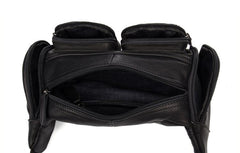 Black Leather Mens Cool Barrel Fanny Pack Hip Pack Bum Bag for men