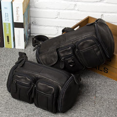 Black Leather Mens Cool Barrel Fanny Pack Hip Pack Bum Bag for men