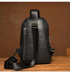 Black Leather Mens Cool Sling Bag Sling Pack Brown ONe Shoulder Backpack Chest Bag for men