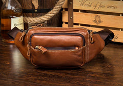 Black Leather Mens Fanny Pack Dark Brown Waist Bag Hip Pack Belt Bag Bumbag for Men - imessengerbags