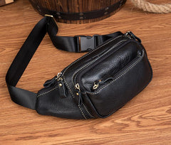 Black Leather Mens Fanny Pack Dark Brown Waist Bag Hip Pack Belt Bag Bumbag for Men