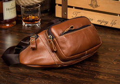 Black Leather Mens Fanny Pack Dark Brown Waist Bag Hip Pack Belt Bag Bumbag for Men - imessengerbags