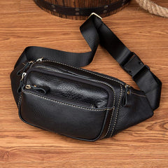 Black Leather Mens Fanny Pack Dark Brown Waist Bag Hip Pack Belt Bag Bumbag for Men