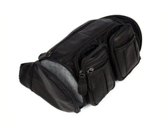 Black Leather Mens Fanny Pack Waist Bag Hip Pack Belt Bag Bumbag for Men