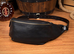 Black Leather Mens Fanny Pack Waist Bag Hip Pack Blue Belt Bag Bumbags for Men