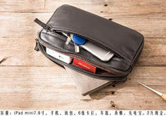 Black Leather Mens Long Zipper Clutch Wallet Wristlet Bag Long Wallet Phone Clutch Wallet for Men - imessengerbags
