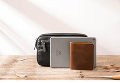 Black Leather Mens Long Zipper Clutch Wallet Wristlet Bag Long Wallet Phone Clutch Wallet for Men - imessengerbags