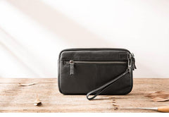 Black Leather Mens Long Zipper Clutch Wallet Wristlet Bag Long Wallet Phone Clutch Wallet for Men - imessengerbags