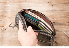 Black Leather Mens Long Zipper Clutch Wallet Wristlet Bag Long Wallet Phone Clutch Wallet for Men - imessengerbags