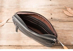 Black Leather Mens Long Zipper Clutch Wallet Wristlet Bag Long Wallet Phone Clutch Wallet for Men - imessengerbags