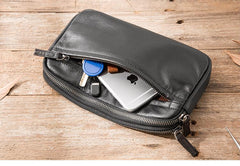 Black Leather Mens Long Zipper Clutch Wallet Wristlet Bag Long Wallet Phone Clutch Wallet for Men
